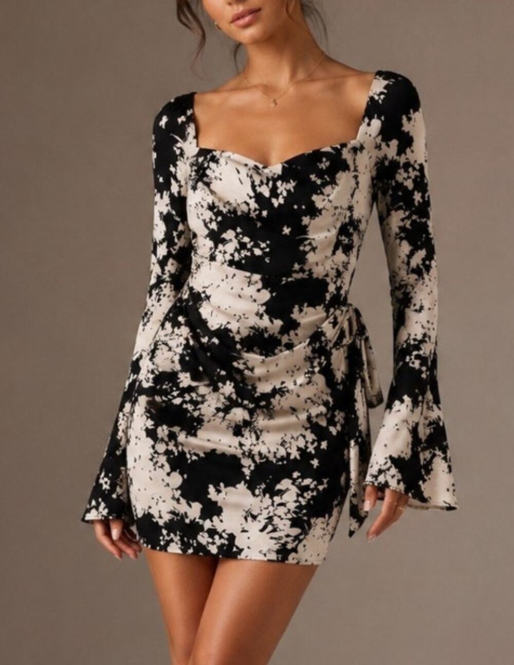 Abercrombie & Fitch Floral Faux Wrap Mini Dress Size XL Black White Romantic